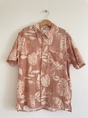 Zara Floral Short-Sleeve Button-Down Shirt, pink